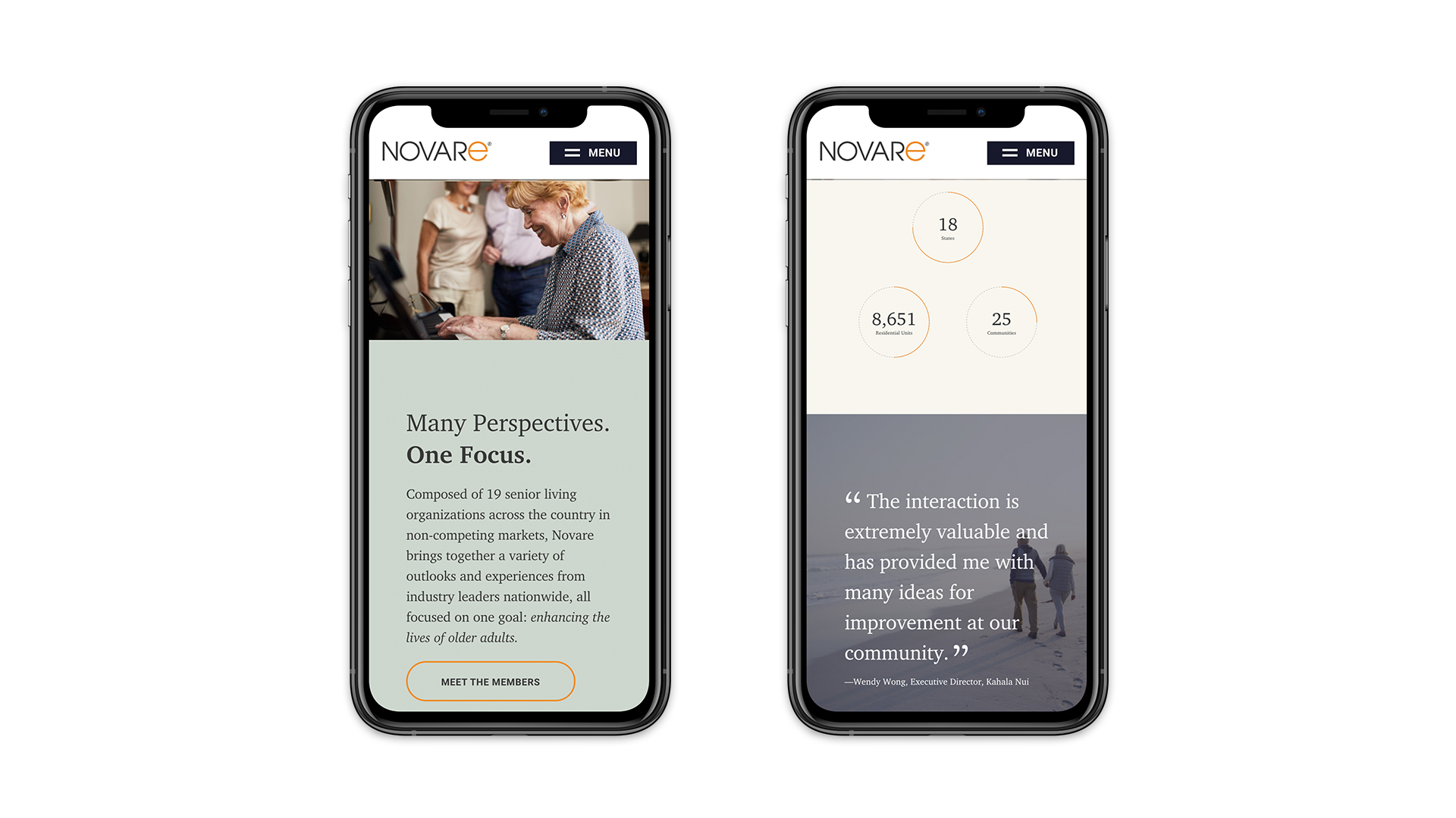 Novare - senior living microsite on mobile